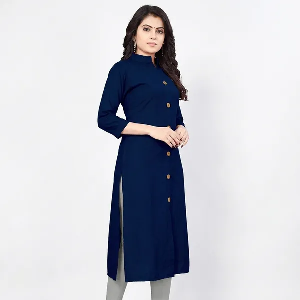 Hf_Holyday_Fashion_Cotton_Silk_Plain_Straight_Front_Slit_Kurta_For_Women