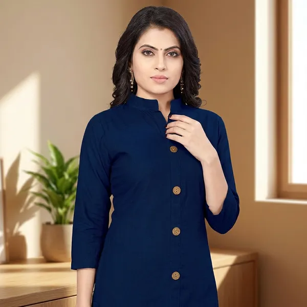 Hf_Holyday_Fashion_Cotton_Silk_Plain_Straight_Front_Slit_Kurta_For_Women