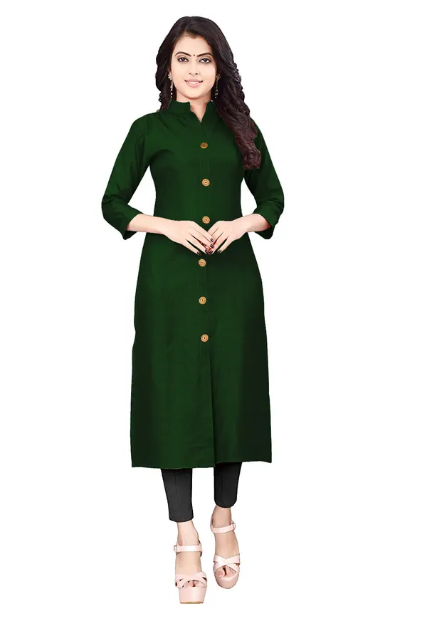 Hf_Holyday_Fashion_Cotton_Silk_Plain_Straight_Front_Slit_Kurta_For_Women