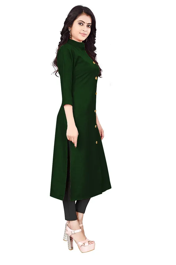 Hf_Holyday_Fashion_Cotton_Silk_Plain_Straight_Front_Slit_Kurta_For_Women