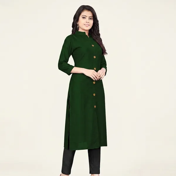 Hf_Holyday_Fashion_Cotton_Silk_Plain_Straight_Front_Slit_Kurta_For_Women