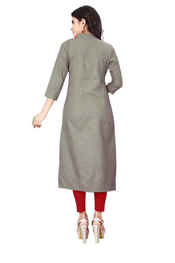 Hf_Holyday_Fashion_Cotton_Silk_Plain_Straight_Front_Slit_Kurta_For_Women