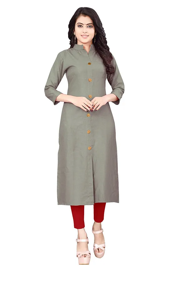 Hf_Holyday_Fashion_Cotton_Silk_Plain_Straight_Front_Slit_Kurta_For_Women