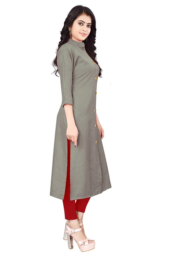 Hf_Holyday_Fashion_Cotton_Silk_Plain_Straight_Front_Slit_Kurta_For_Women
