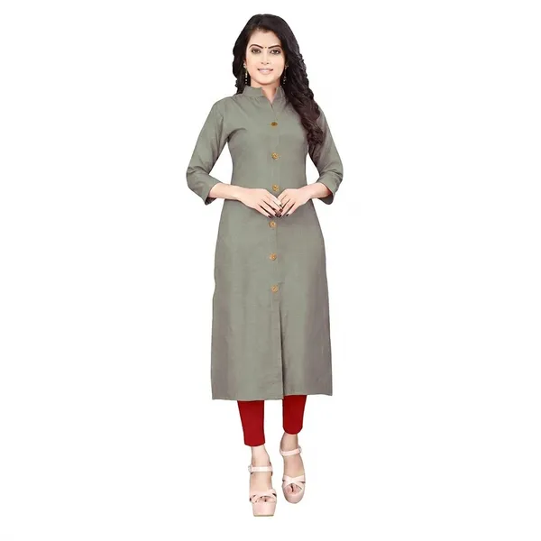 Hf_Holyday_Fashion_Cotton_Silk_Plain_Straight_Front_Slit_Kurta_For_Women
