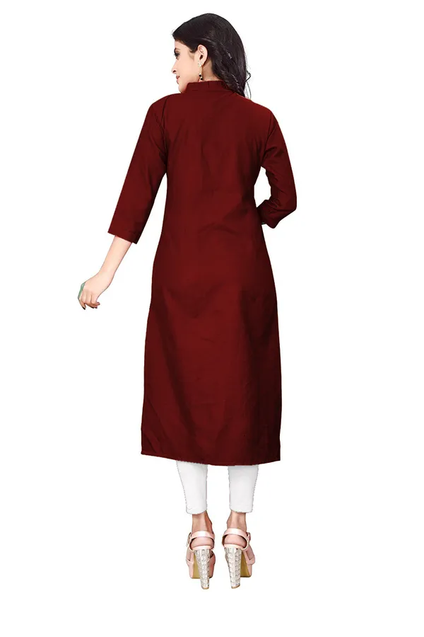 Hf_Holyday_Fashion_Cotton_Silk_Plain_Straight_Front_Slit_Kurta_For_Women