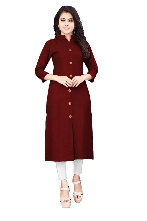 Hf_Holyday_Fashion_Cotton_Silk_Plain_Straight_Front_Slit_Kurta_For_Women