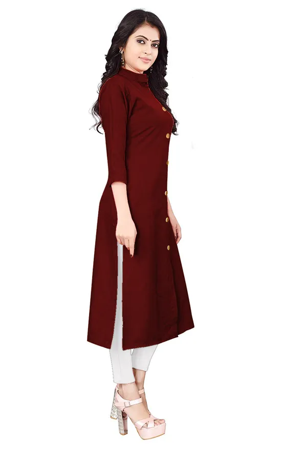 Hf_Holyday_Fashion_Cotton_Silk_Plain_Straight_Front_Slit_Kurta_For_Women