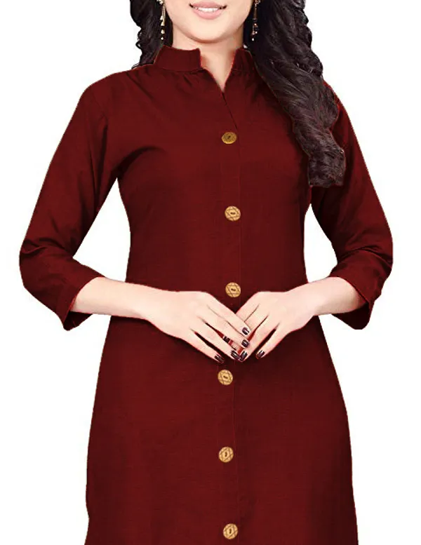 Hf_Holyday_Fashion_Cotton_Silk_Plain_Straight_Front_Slit_Kurta_For_Women
