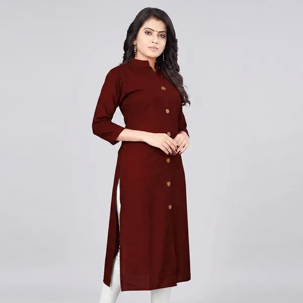 Hf_Holyday_Fashion_Cotton_Silk_Plain_Straight_Front_Slit_Kurta_For_Women