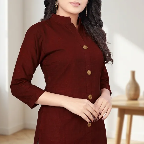 Hf_Holyday_Fashion_Cotton_Silk_Plain_Straight_Front_Slit_Kurta_For_Women