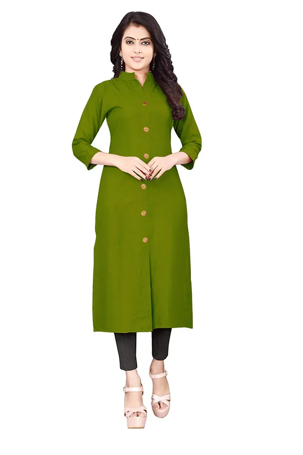 Hf_Holyday_Fashion_Cotton_Silk_Plain_Straight_Front_Slit_Kurta_For_Women
