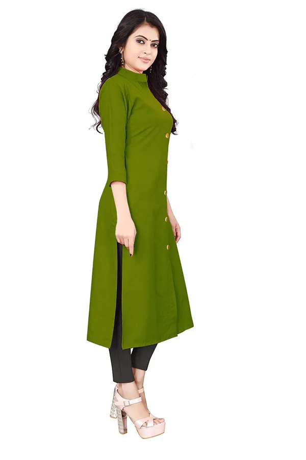 Hf_Holyday_Fashion_Cotton_Silk_Plain_Straight_Front_Slit_Kurta_For_Women