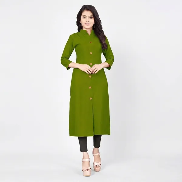 Hf_Holyday_Fashion_Cotton_Silk_Plain_Straight_Front_Slit_Kurta_For_Women