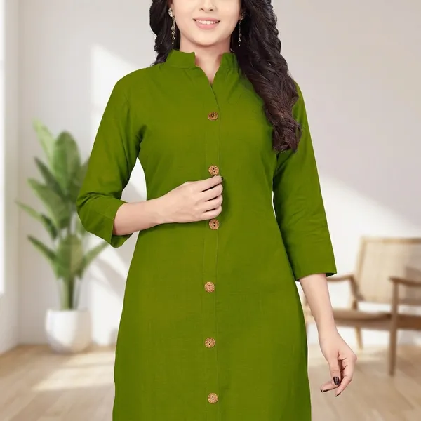 Hf_Holyday_Fashion_Cotton_Silk_Plain_Straight_Front_Slit_Kurta_For_Women