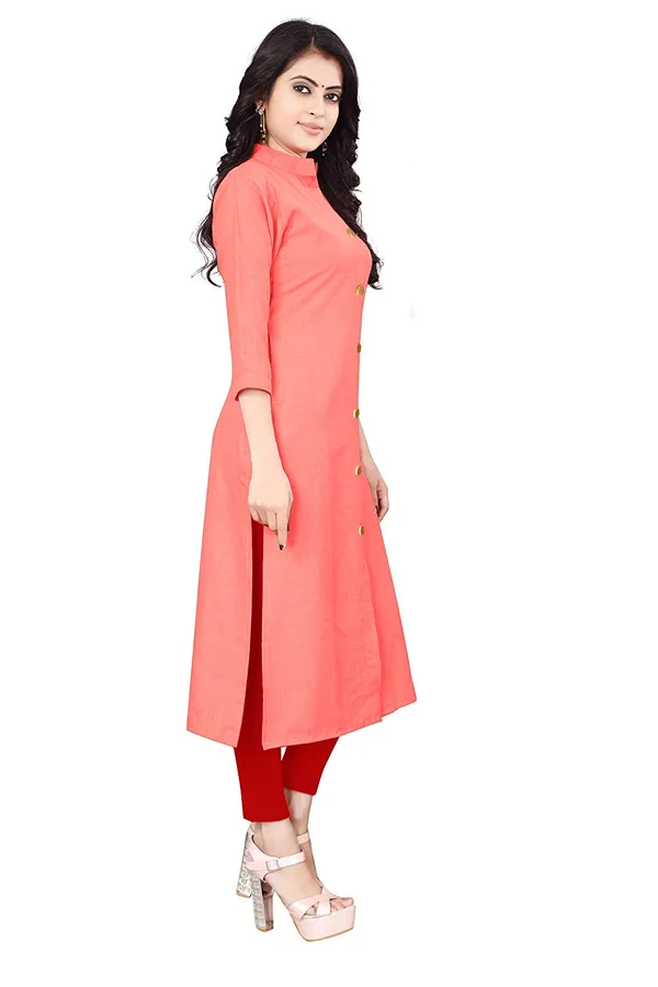 Hf_Holyday_Fashion_Cotton_Silk_Plain_Straight_Front_Slit_Kurta_For_Women