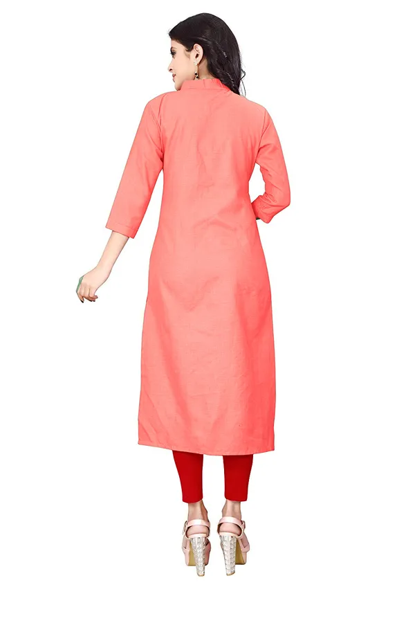 Hf_Holyday_Fashion_Cotton_Silk_Plain_Straight_Front_Slit_Kurta_For_Women