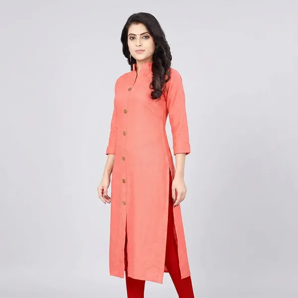 Hf_Holyday_Fashion_Cotton_Silk_Plain_Straight_Front_Slit_Kurta_For_Women
