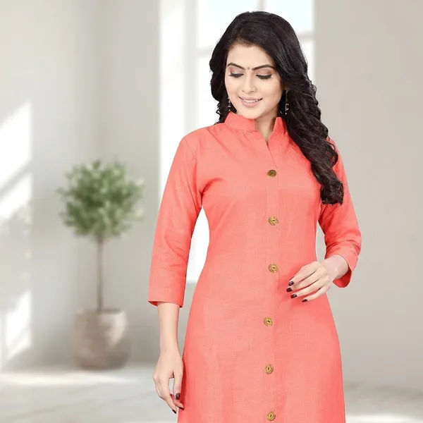 Hf_Holyday_Fashion_Cotton_Silk_Plain_Straight_Front_Slit_Kurta_For_Women