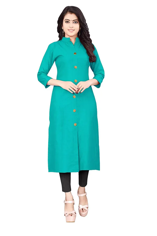 Hf_Holyday_Fashion_Cotton_Silk_Plain_Straight_Front_Slit_Kurta_For_Women