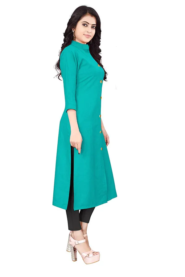 Hf_Holyday_Fashion_Cotton_Silk_Plain_Straight_Front_Slit_Kurta_For_Women