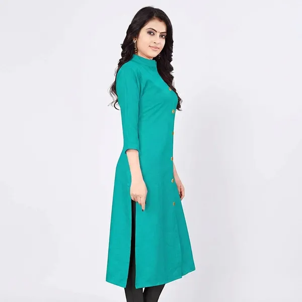 Hf_Holyday_Fashion_Cotton_Silk_Plain_Straight_Front_Slit_Kurta_For_Women