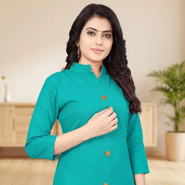 Hf_Holyday_Fashion_Cotton_Silk_Plain_Straight_Front_Slit_Kurta_For_Women