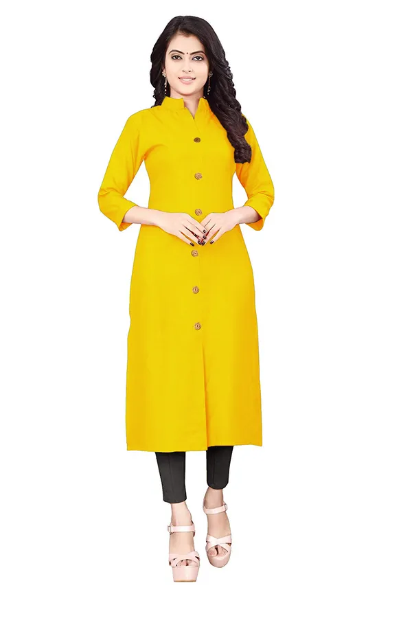 Hf_Holyday_Fashion_Cotton_Silk_Plain_Straight_Front_Slit_Kurta_For_Women