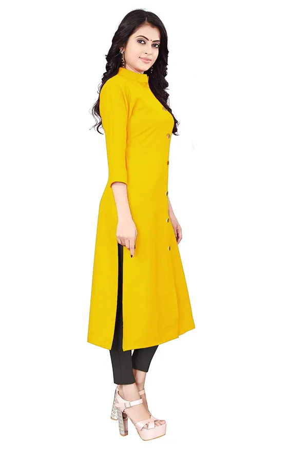 Hf_Holyday_Fashion_Cotton_Silk_Plain_Straight_Front_Slit_Kurta_For_Women