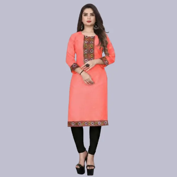Hf_Holyday_Fashion_Cotton_Silk_Plain_Straight_Embroidered_Patch_Work_Kurta_For_Women