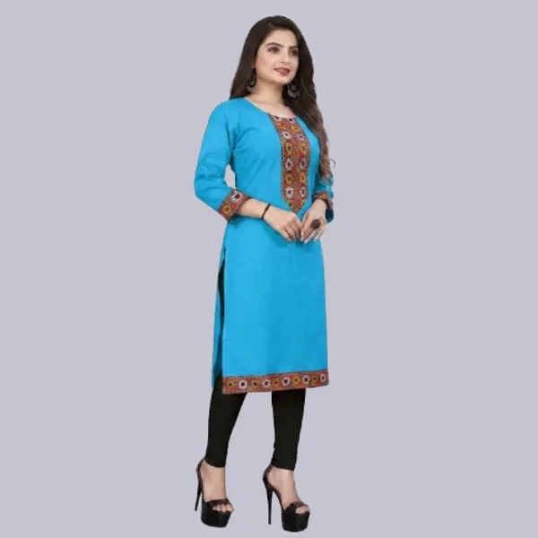 Hf_Holyday_Fashion_Cotton_Silk_Plain_Straight_Embroidered_Patch_Work_Kurta_For_Women