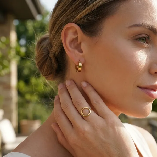 Gold-Toned_Circle_Ring_&_Hoop_Earrings_Combo_Set