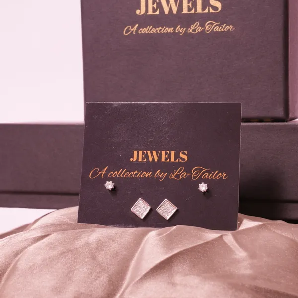 Set_of_2_Pairs_Silver-Toned_Stud_Earrings_-_Square_&_Round_Crystal_Studs