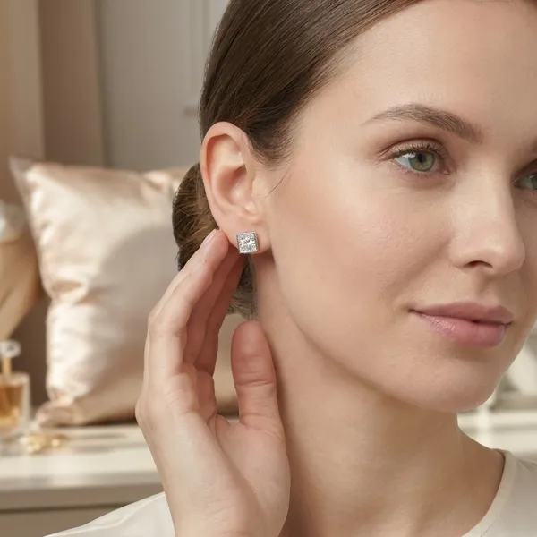 Set_of_2_Pairs_Silver-Toned_Stud_Earrings_-_Square_&_Round_Crystal_Studs