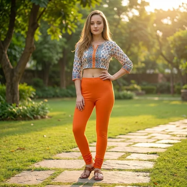 Orange_Churidar_Leggings_For_Women