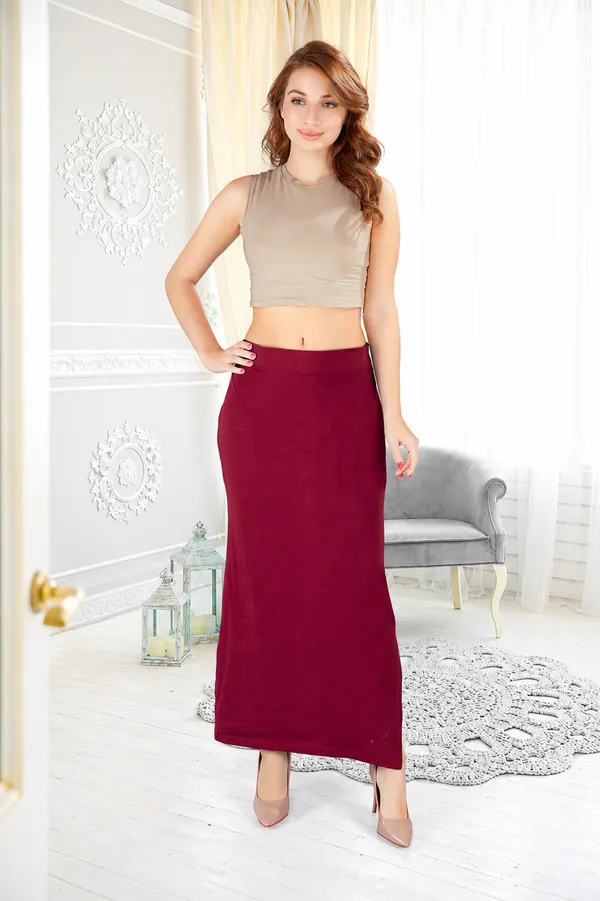 Womens_Maroon_Saree_Shapewear_With_Side_Slit_With_Drawstring