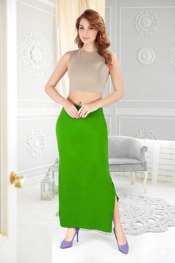 Womens_Green_Saree_Shapewear_With_Side_Slit_With_Drawstring