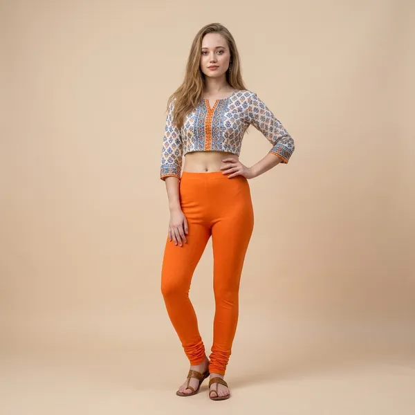 Orange_Churidar_Leggings_For_Women