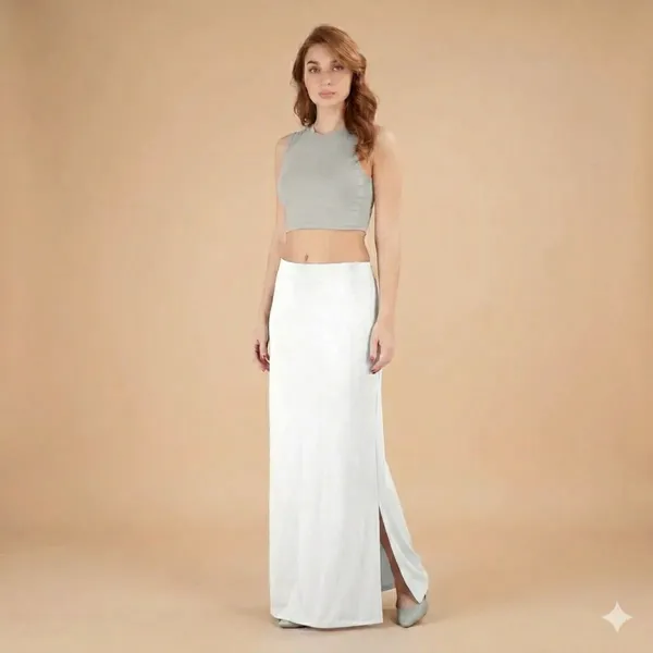Womens_White_Saree_Shapewear_With_Side_Slit_With_Drawstring