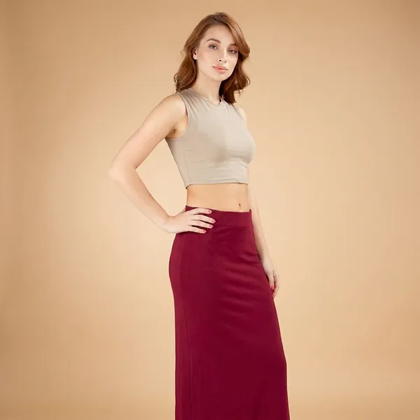 Womens_Maroon_Saree_Shapewear_With_Side_Slit_With_Drawstring