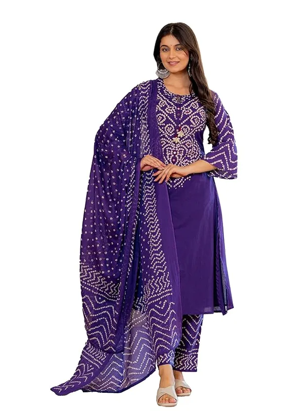 Purple_Bandhani_Print_Kurta_Set_With_Dupatta_For_Women_And_Girls