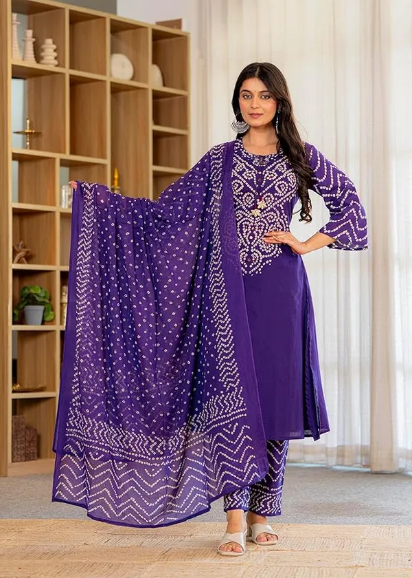 Purple_Bandhani_Print_Kurta_Set_With_Dupatta_For_Women_And_Girls