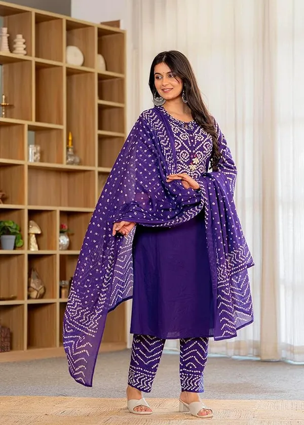 Purple_Bandhani_Print_Kurta_Set_With_Dupatta_For_Women_And_Girls