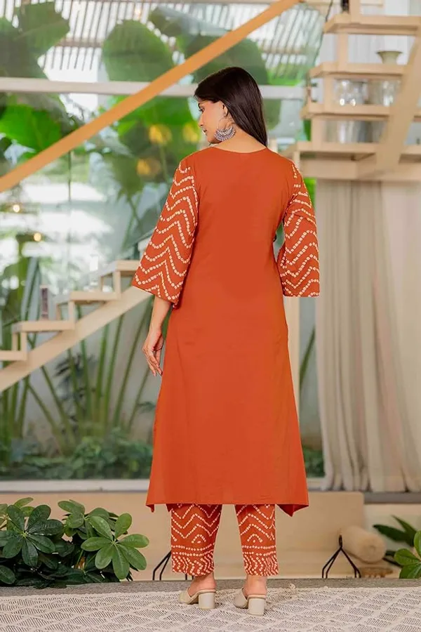 Rust_Bandhani_Print_Kurta_Set_With_Dupatta_For_Women_And_Girls
