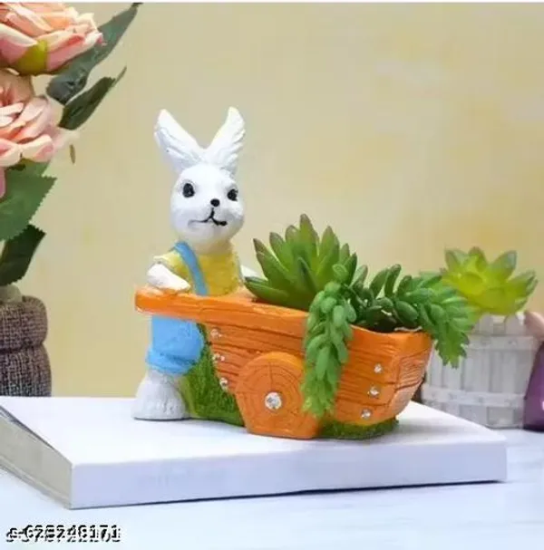 Decorative_Resin_Bunny_Planter_With_Wheelbarrow_Cart_For_Succulents_Indoor_Plants_Multicolour_White_Orange
