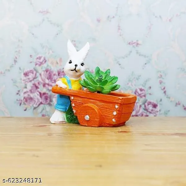 Decorative_Resin_Bunny_Planter_With_Wheelbarrow_Cart_For_Succulents_Indoor_Plants_Multicolour_White_Orange