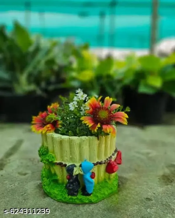 Cute_Resin_Couple_Planter_Pot_Rustic_Log_Design_Pen_Brush_Holder_Table_Top_Decor_Gift