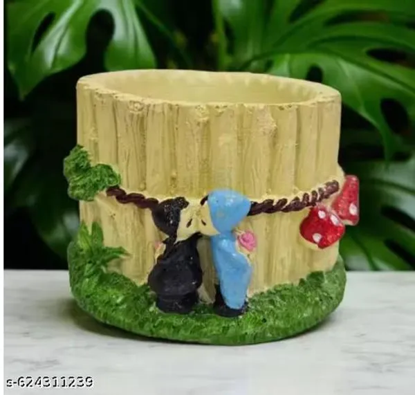 Cute_Resin_Couple_Planter_Pot_Rustic_Log_Design_Pen_Brush_Holder_Table_Top_Decor_Gift