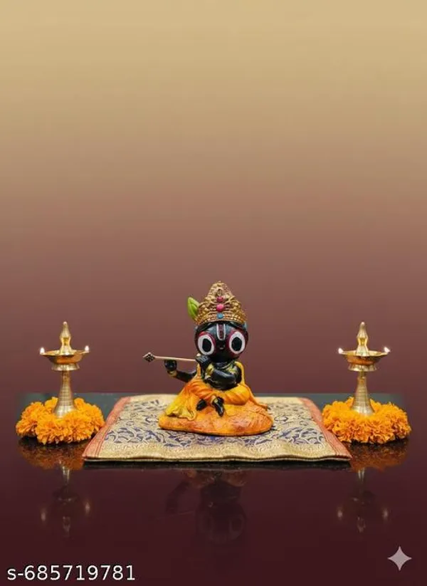 Jagannath_Ji_Idol_In_Orange_Dress_Cute_Sitting_Pose_Murti_With_Flute_Polyresin_Decorative_Statue_For_Home_Mandir_Puja_Gift_Use