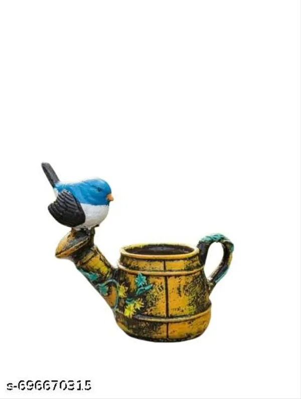 Polyresin_Bird_On_Kettle_Shape_Planter_Multicolour_Tabletop_Flower_Pot_For_Home_Decor_Balcony_Gift_Use_Mini_Resin_Plant_Holder_With_Blue_Bird_Design